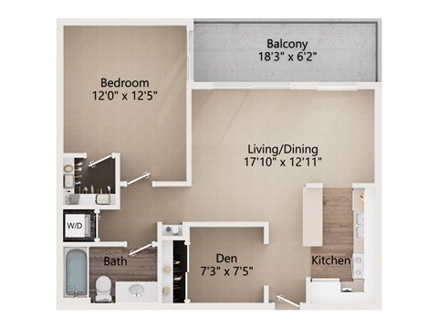 Floor plan for 1 bed, 1 bath, 704 sqft